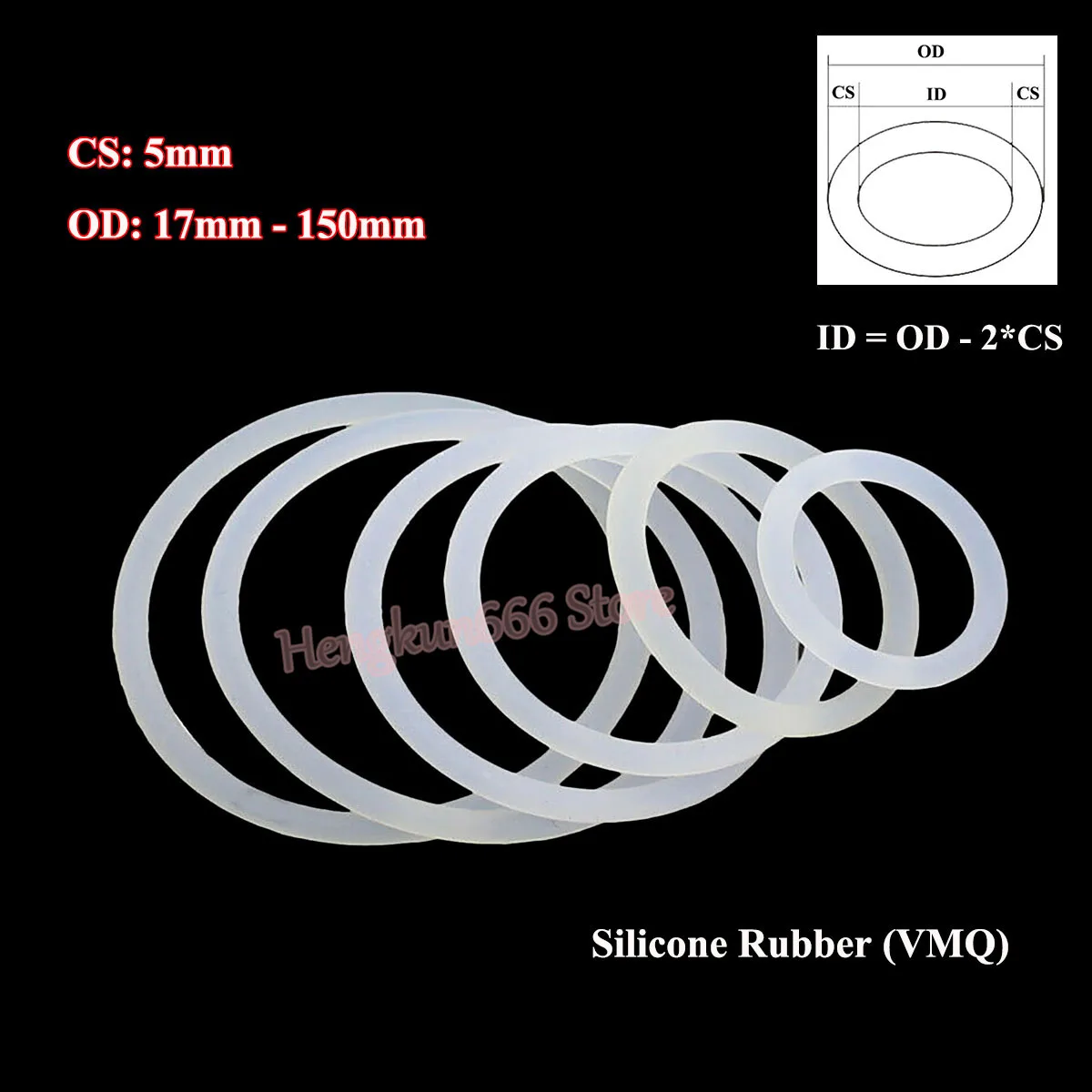 

10Pcs CS 5mm White Food Grade Silicone O Ring Gasket OD 17mm-150mm VMQ Silicon O-Rings Waterproof Insulation Sealing Washer