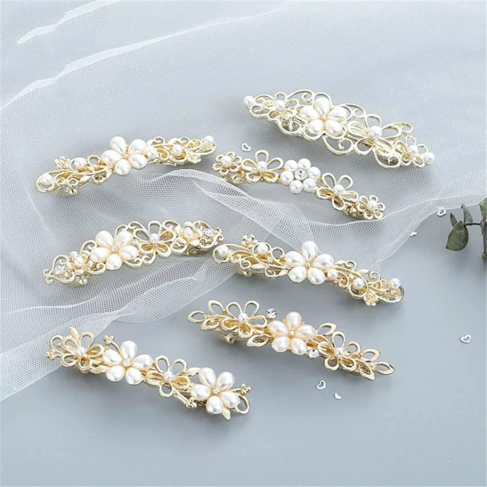 

1PC Fashion Women Flower Pearl Hair Clip Crystal Rhinestone Barrette Metal Hairpins Hairgrip Hair Accessories Women's Headwear