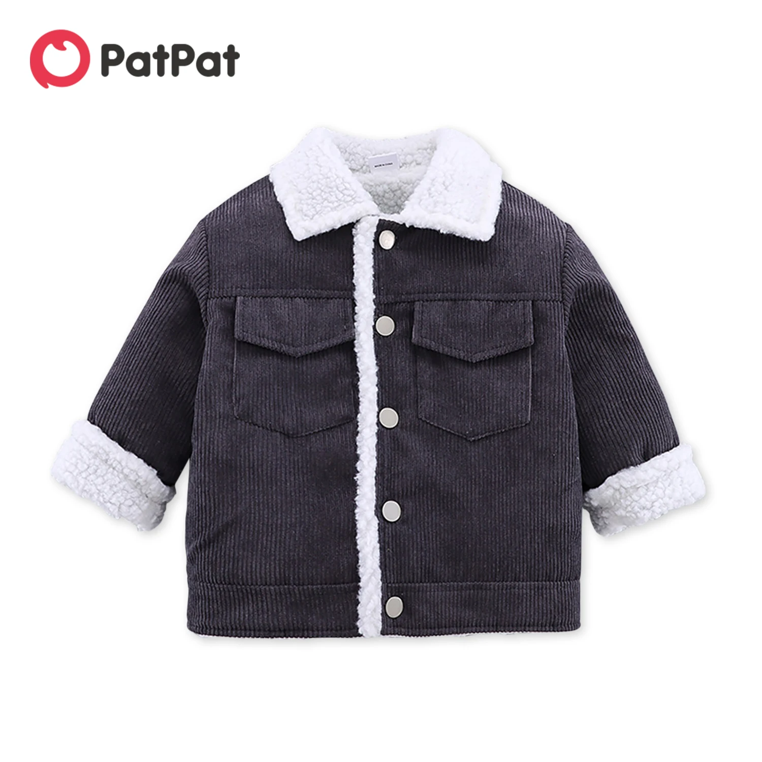 

PatPat Toddler Boy Lapel Collar Button Design Fuzzy Coat Jacket
