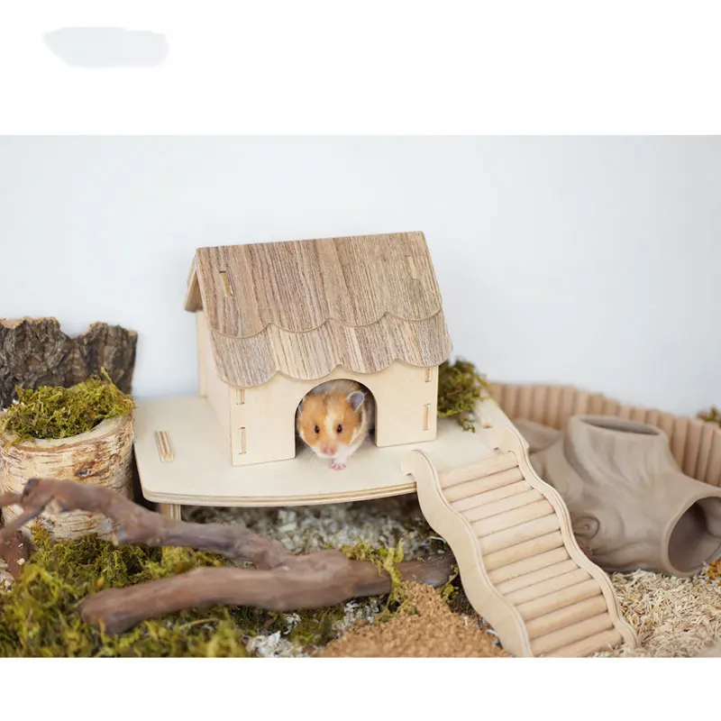 Деревянный хомяк бунгало укрывающее гнездо двухцветная Лоскутная сборка сделай