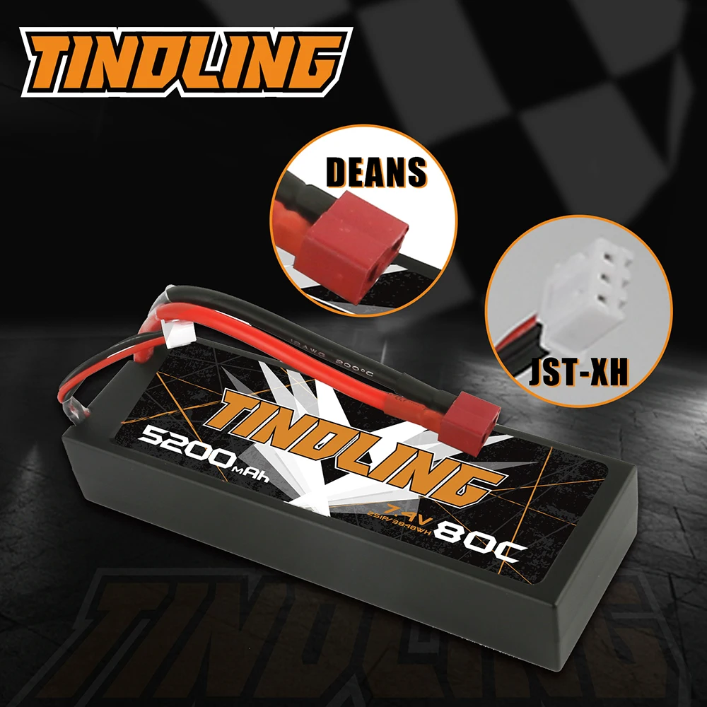 

2PCS TINDLING 5200mAh 80C 2S 7.4V Lipo Battery with T Plug For RC Quadcopter Drone Boat RC Boat toys and model car accessories