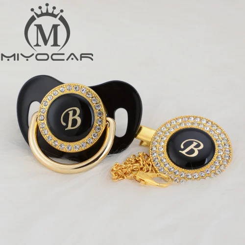 MIYOCAR, золотое, серебряное название, инициалы, Буква B, красивая, шикарная соска и соска, клипса, BPA бесплатно, пустышка, блестящая, уникальный дизайн, LB - Цвет: LB-4    6-18M