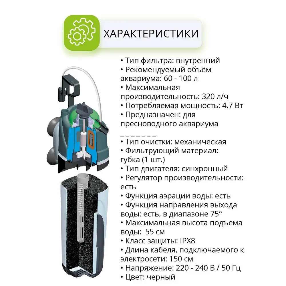 Фильтр AQUAEL FAN 1 plus для аквариума 60 - 100 л (320 л/ч 4.7 Вт) внутренний | Дом и сад