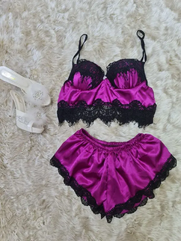 

Women's Satin Singlets Shorts Set Slippers Lace Sexy Underwear Luxury Home Comfortable Bed Sleep Wear High Shoes rope Strap Singlet