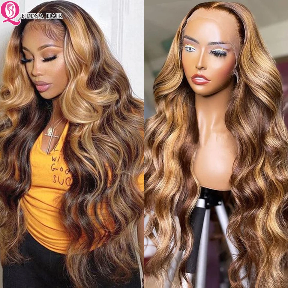 30 Inch Highlight Wig Human Hair Body Wave Honey Blonde Lace Front Wigs HD Highlighted Lace Frontal Wig Blonde Brazilian Hair