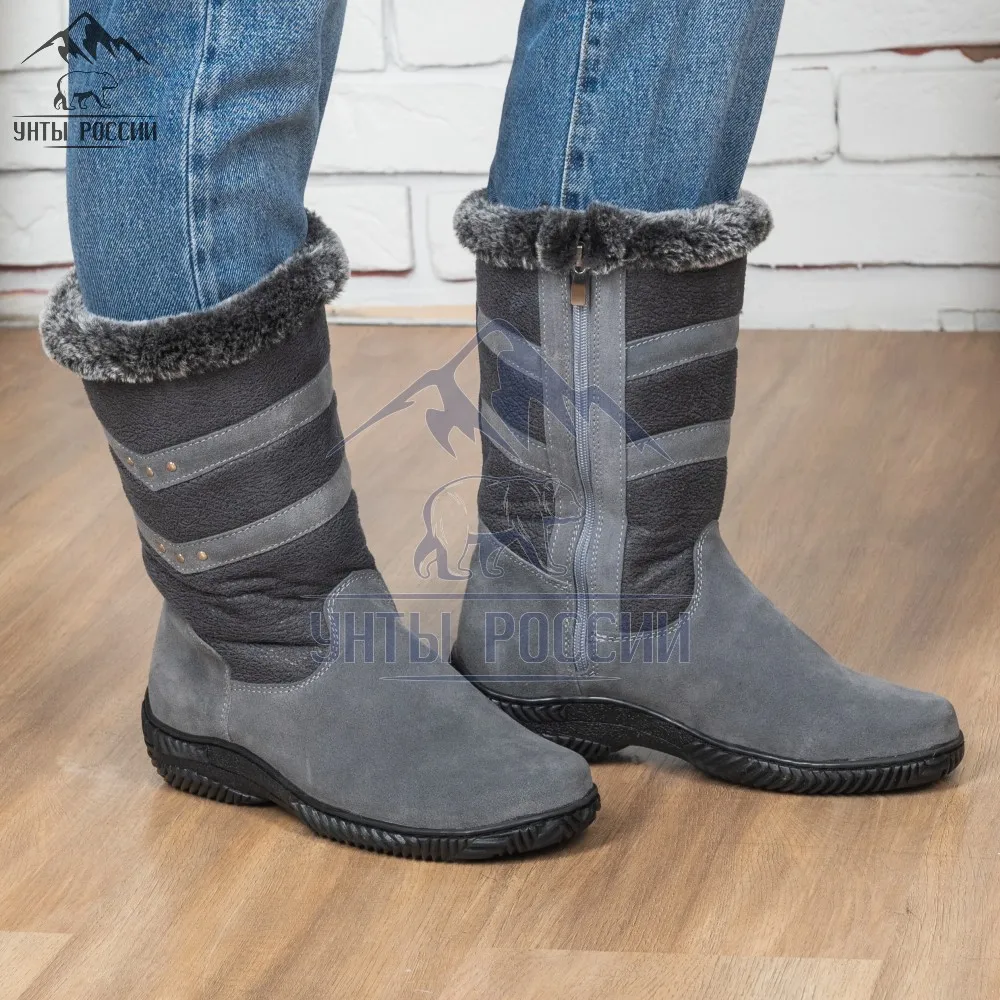 Сапоги зимние женские с замком натуральная замша и мех на овчине черный