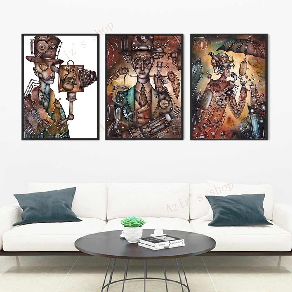 Механическая картина в стиле стимпанк Настенная печать музыкальная студия
