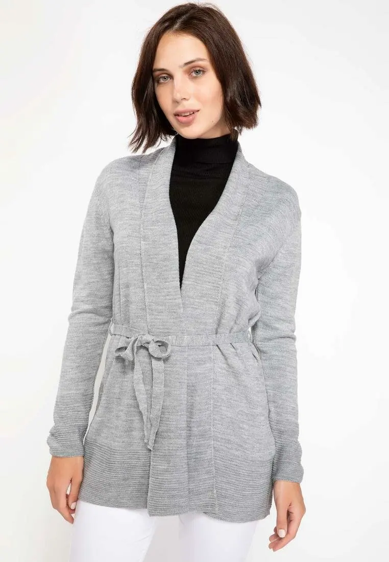 DeFacto Женский вязаный кардиган Осенний Длинный топ пальто с поясом декоры