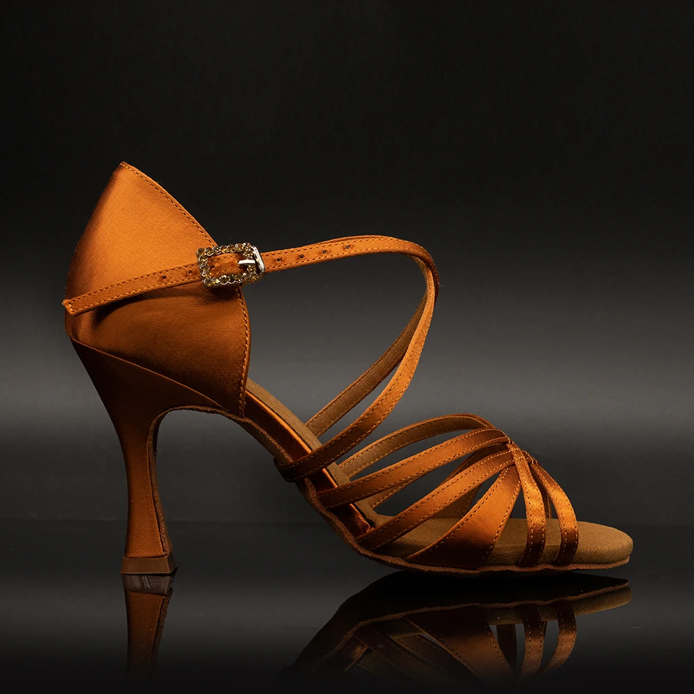 

Suphini【Deborah】Bronze Satin 5 Strap 7.5/8.5cm Flare Heel Dance Sandals