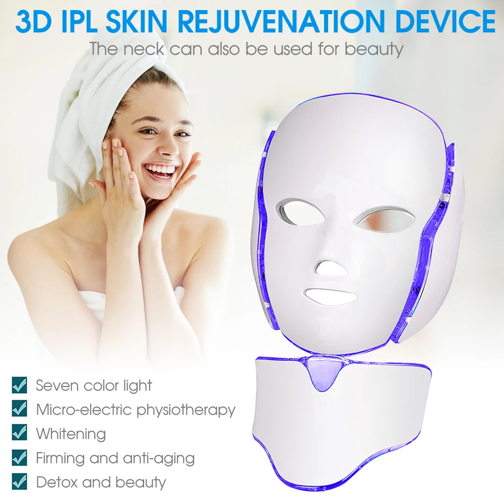 Светодиодный Фотон Маска для лица 7 цветов светильник маска красоты машина