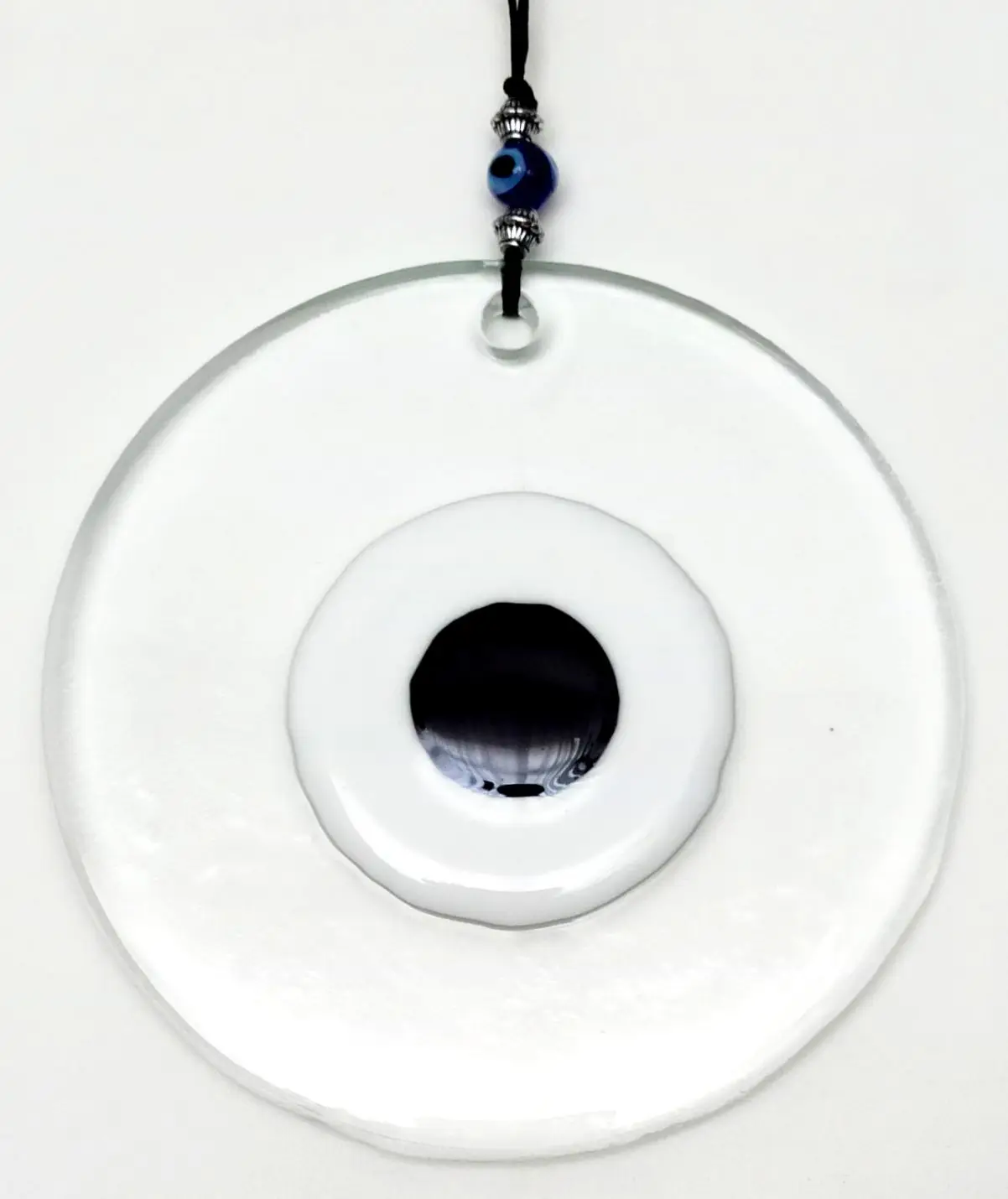 

Handmade Transparent Wall Ornament with Black Glass Evil Eye Beads
