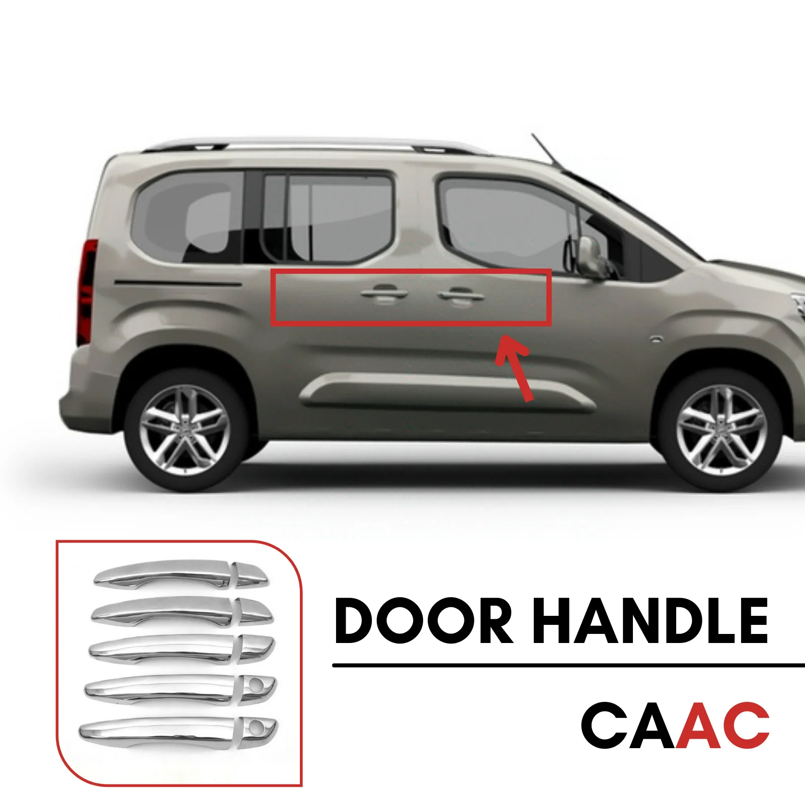 

FOR OPEL COMBO E PASSENGER VAN 2019-2021 10 PCS 5 CHROME DOOR HANDLE STAINLESS STEEL SELF ADHESIVE MIRROR PLATING MODIFIED