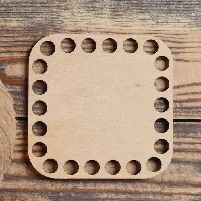 Заготовка для вязания &quotКвадрат скруглённый&quot донышко фанера 3 мм 10×10 см d=10мм -