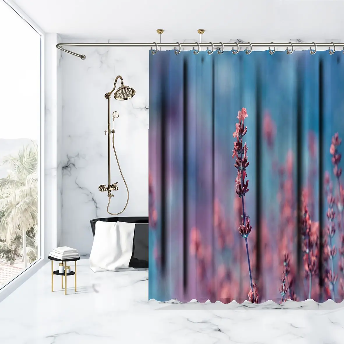 Занавеска для душа Летний сад Лавандовые цветы цветет на становится размытым фон