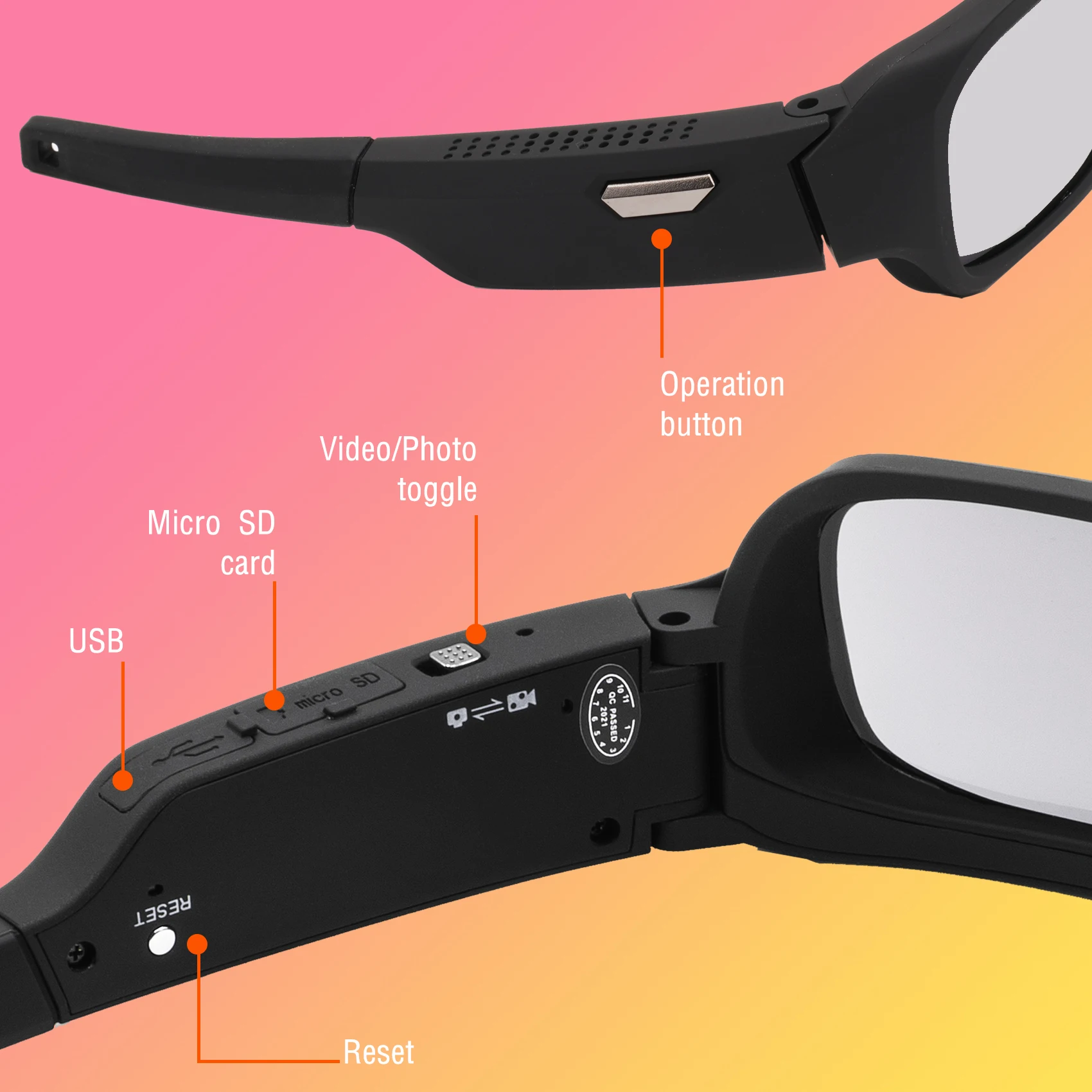 Camera Glasses 2K Video 4k Photo Sport Sunglasses Recording Eyewear, POV, Polarized Lens, Great Gift Idea enlarge