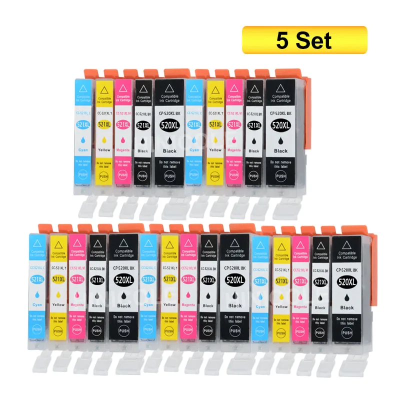 5 Sets 10 шт чернильные картриджи PGI 520 CLI 521 для Canon PIXMA iP 3600 4600 4700 MP 540 550 560 620 630 640 980 MX860 принтер с чипом - Цвет: 5 Sets