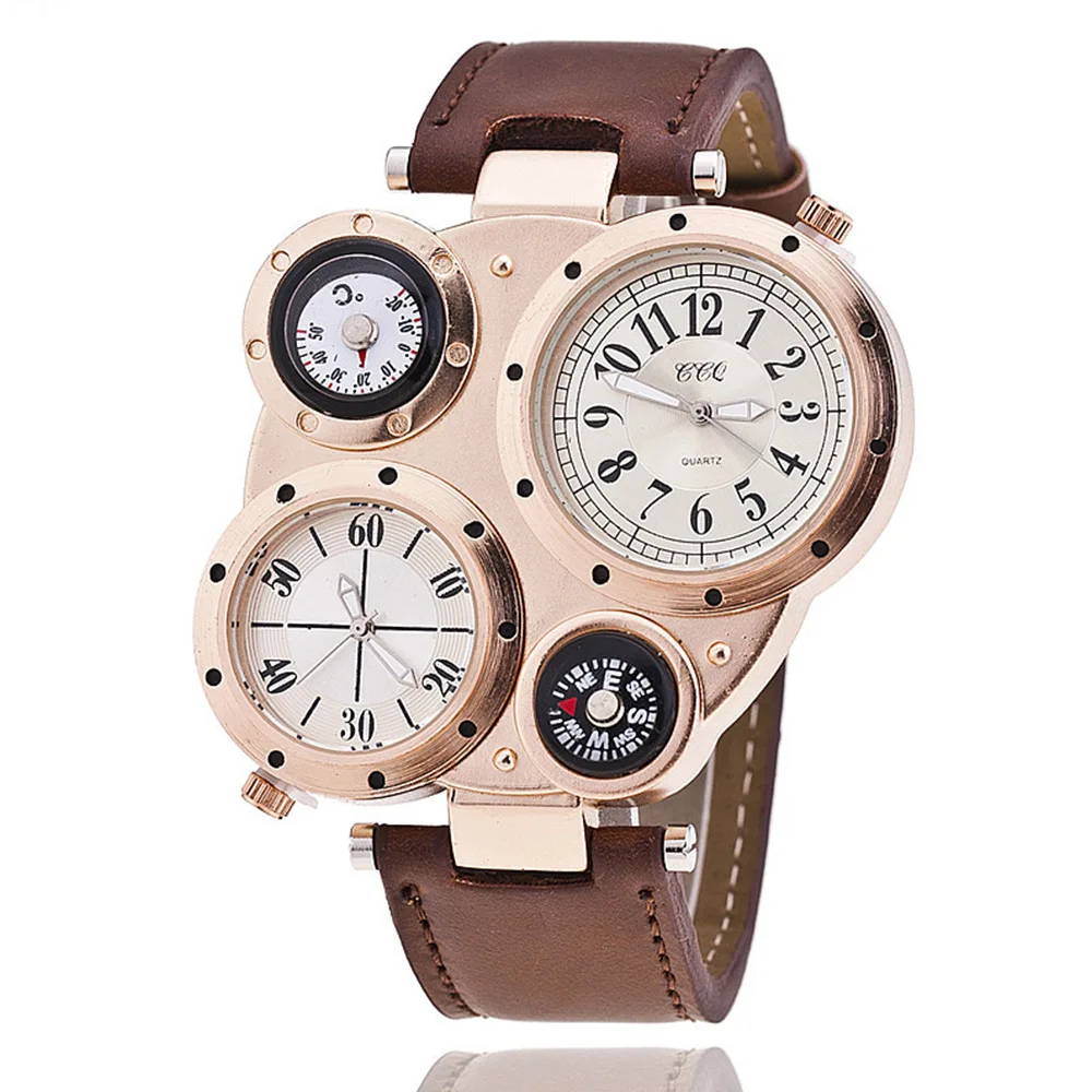 

Men's Multifunctional Casual Fashion Watch Digital Clock Compass Multiple Time Zone Thermometer Luxury Gold And Silver Watches