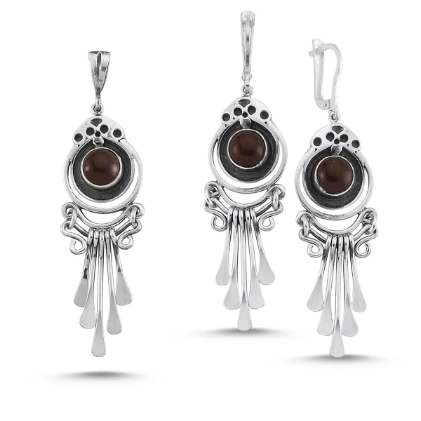 

Silver 925 Sterling Red Agate Stone Handwork Set