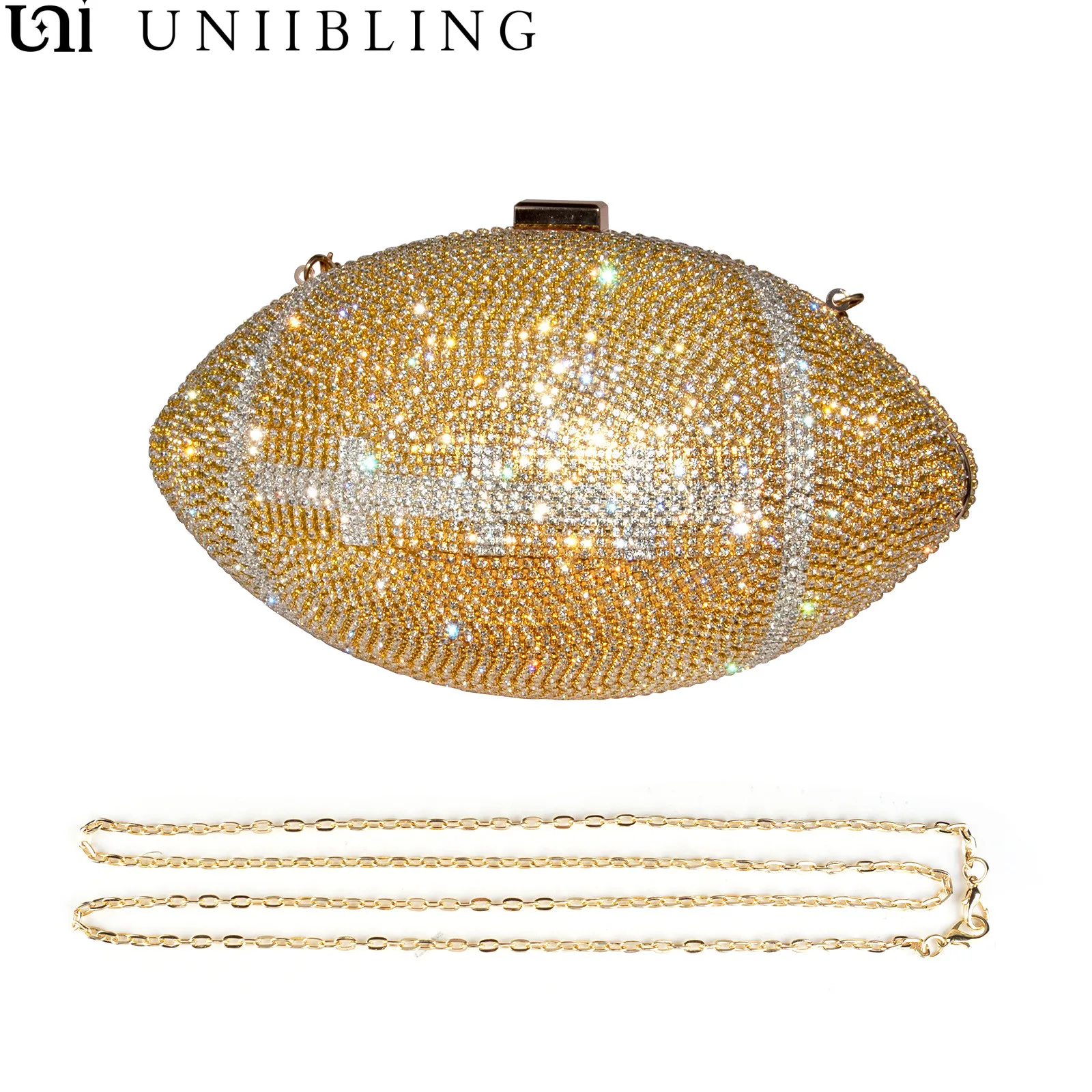 

Uniibling Football Shape Clutch Purse Handbag with Rhinestone Fashion Women Sparkling Evening Bag for Party Banquet Bolsas Mujer