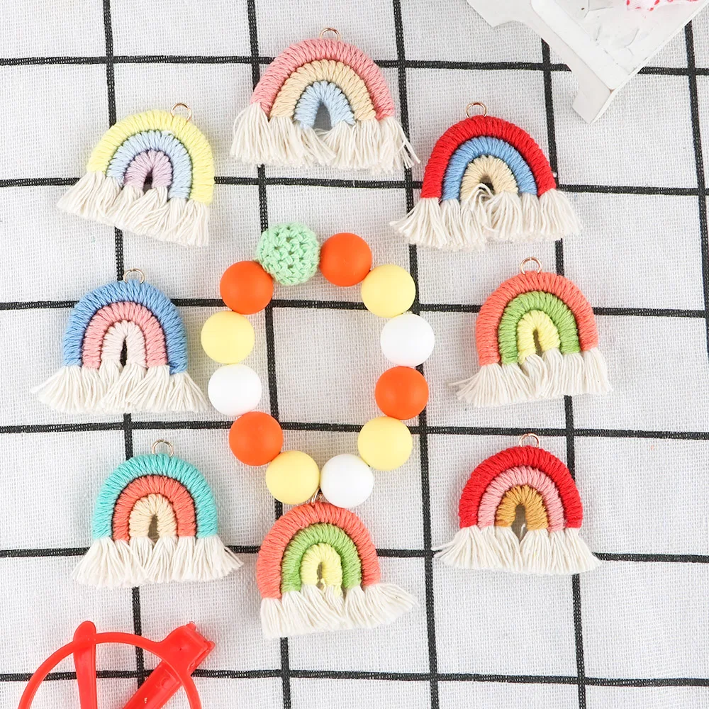 

30/50/100Pcs Woven Rainbow Tassel Pendant Decorative Cotton Hand Colorful Tassel Use For Keychain Pacifier Chain Accessory