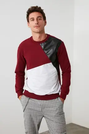 Бургундия мужская с длинным рукавом Велоспорт Воротник кожаный кусок новый