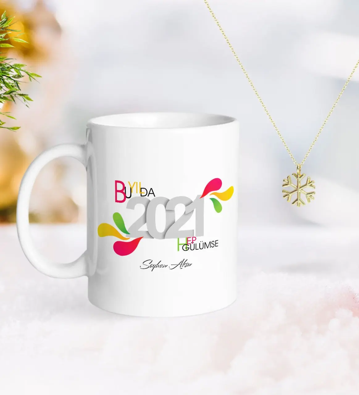 

Персонализированные 2021 в этом году All Gülümse Mug and Snow Kolye-1