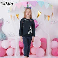 vikita children sequins sweatshirt girls unicorn star design pullover sweatshirts autumn casual cotton tops outwear clothes