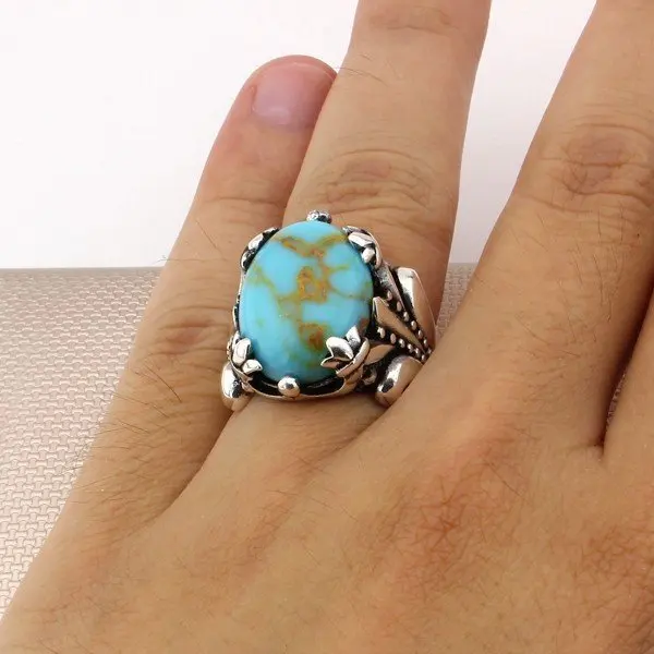 

Silver Ring For Men 925 Made in Turkey With Turquoise Stone.. Guaranteed High Quality
