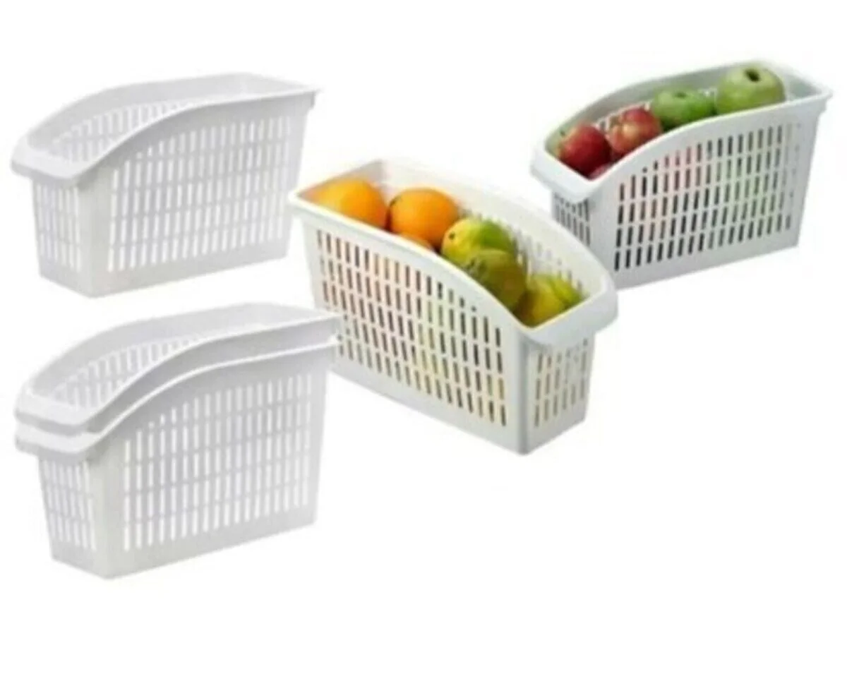 4 Pieces Refrigerator Basket In-Cabinet Organizer White Kitchen Storage Plastic Bags Kitchen Accessories Fruits Basket