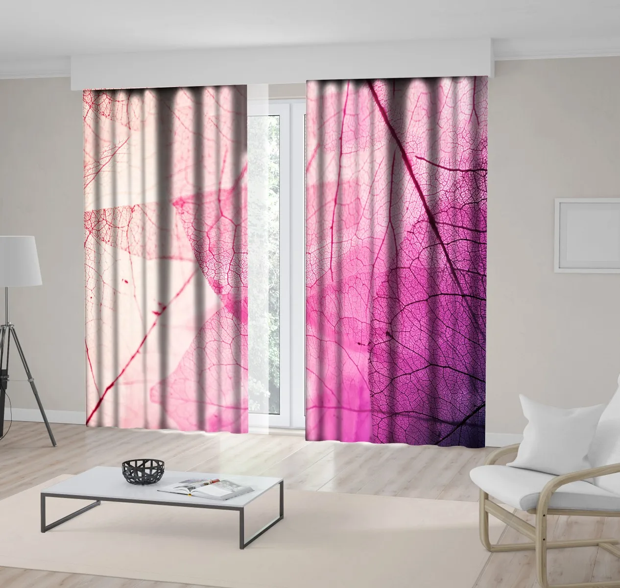 

Curtain Transparent Leaves Artistic Fall Season in Nature Soft Colors View Floral Photo Printed Fuchsia Purple