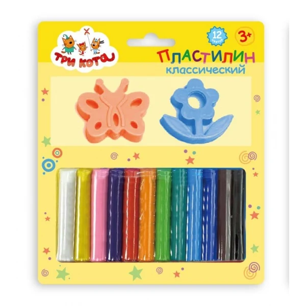 Набор пластилина Три Кота с формочками 12 цв. блистер MultiArt 4x30шт MCBM-12-TC | Игрушки и