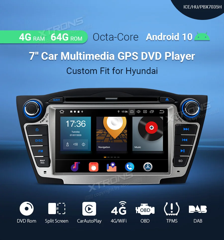 XTRONS 7-дюймовый Android 10 0 Octa Core автомобильный DVD-плеер GPS для Hyundai IX35 Tucson радио OBD TPMS 4 ГБ