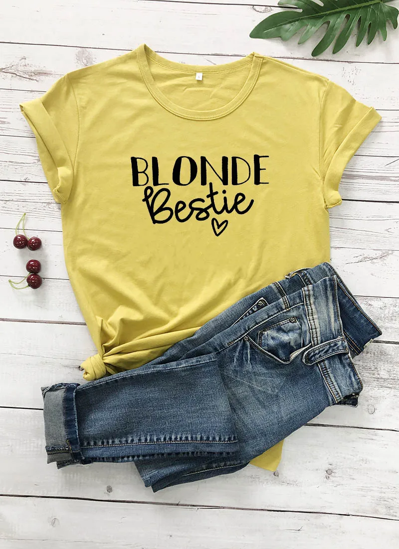 Blonde Bestie Printed New Arrival Women's Funny Casual 100%Cotton T-Shirt Best Friends Tees Sister Shirts | Женская одежда