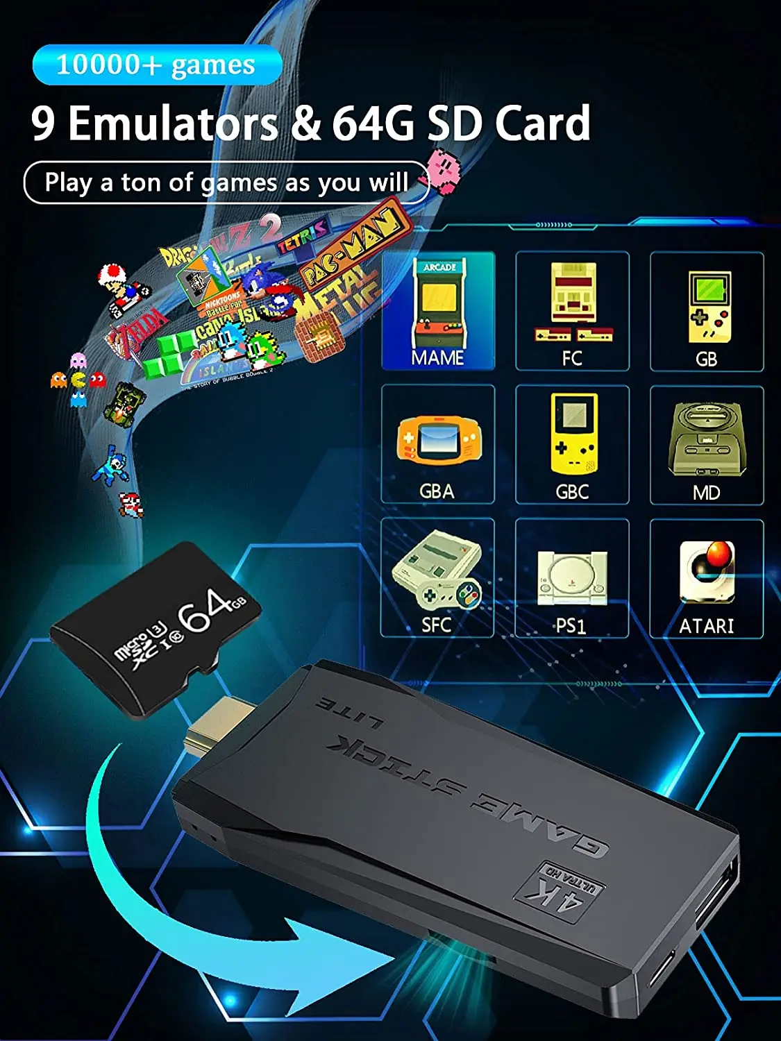 KOMODO 4K HD видео игровая консоль 2 4G двойной беспроводной контроллер для PS1/FC/GBA Ретро