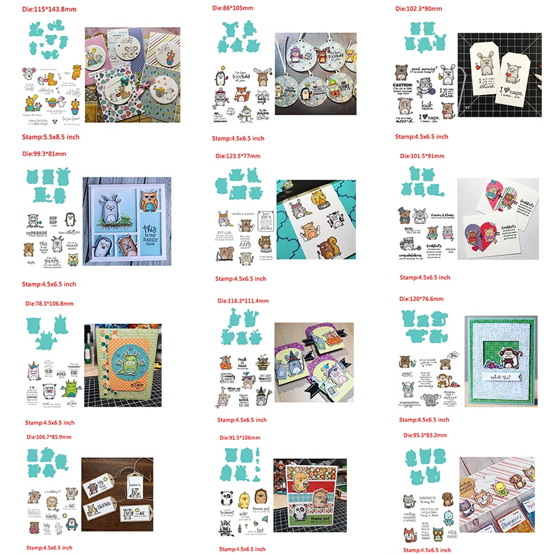 

Animal Set Funny Little Monsters Match Words Transparent Clear Silicone Stamp& Dies For DIY Scrapbooking/Photo Album Card Making