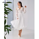 Платье Свадебное ТРАПЕЦИЕВИДНОЕ с рукавами-фонариками, пуговицами и V-образным вырезом