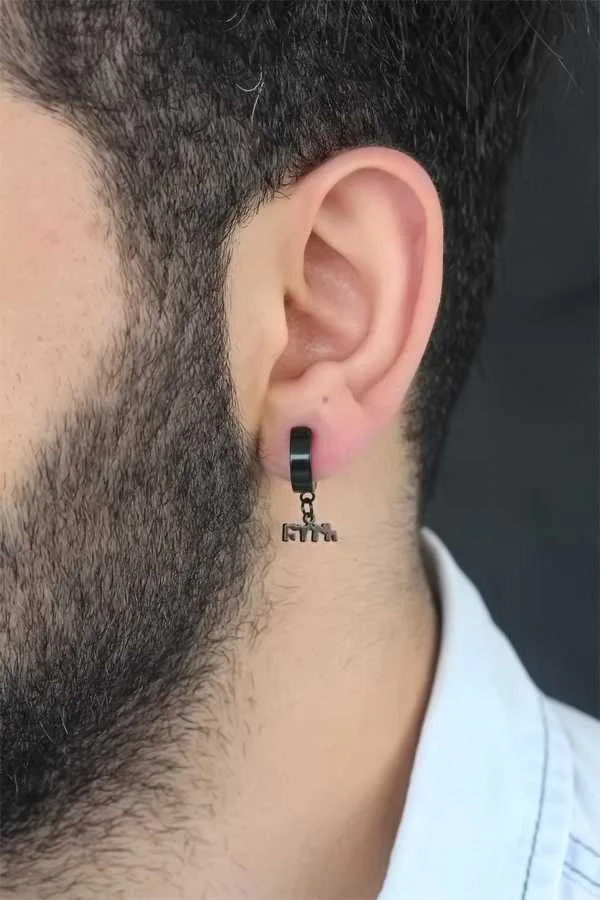 Черный цвет с покрытием для письма фигурная сталь мужчин 345572184|Серьги-подвески| |