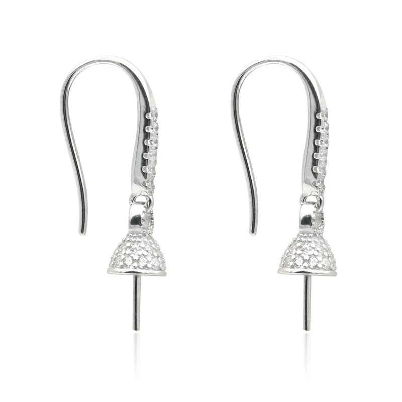 

2pcs 925 Sterling Silver Hook Earring Settings Findings Platinum Plated With Zirconia Fit For Half Drilled Beads