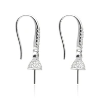 2pcs 925 sterling silver hook earring settings findings platinum plated with zirconia fit for half drilled beads
