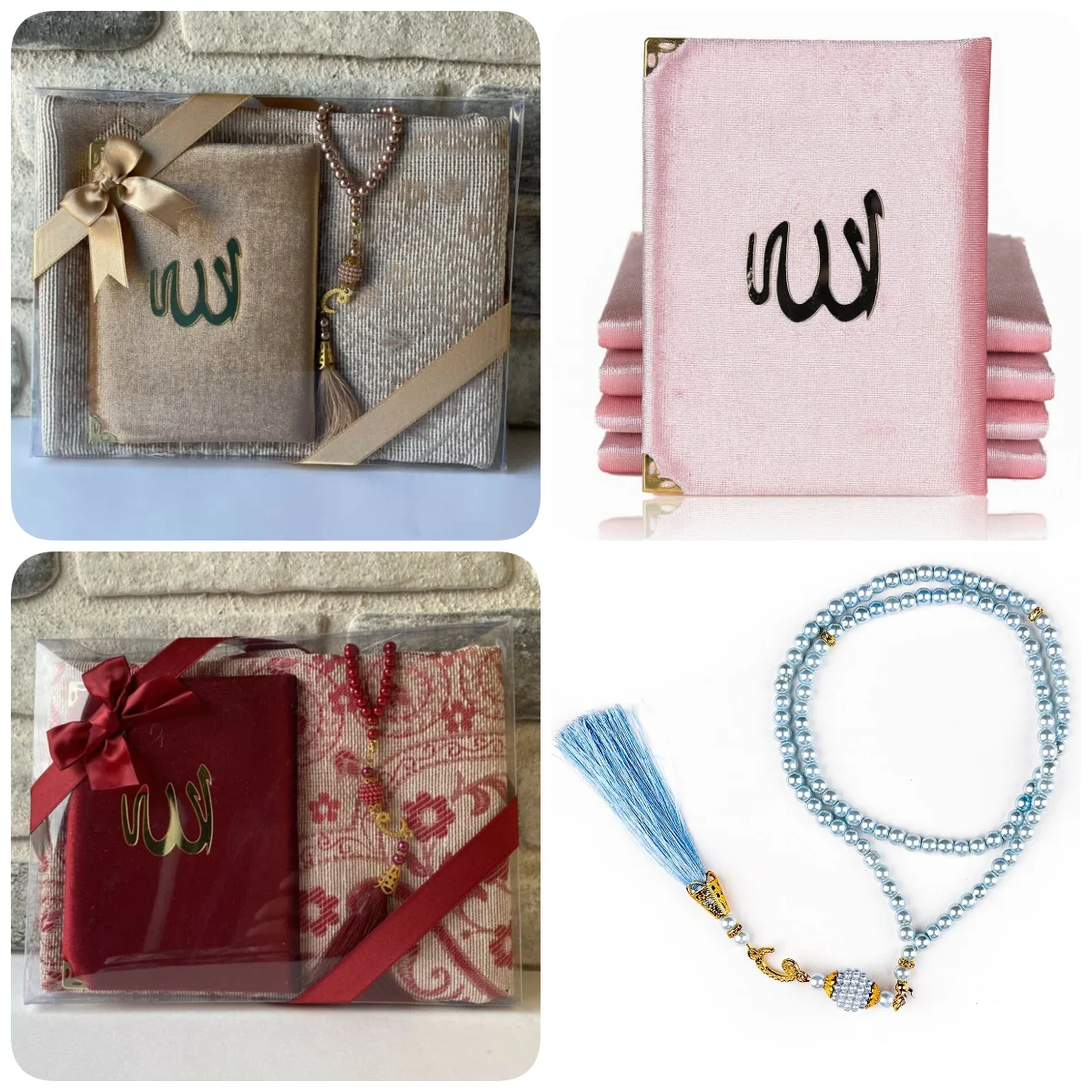 

3PC Muslim Prayer Rug Set Sejadah Rosary Yasin al Sharif Book Prayer Mat Gift Set Islamic Muslim Items Eid Gift Ramadan Gift Set