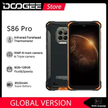 DOOGEE S86 Pro Rugged Smart Phone 8GB+128GB Infrared Thermometer Mobile Phone Smartphone HelioP60 Octa Core 8500mAh