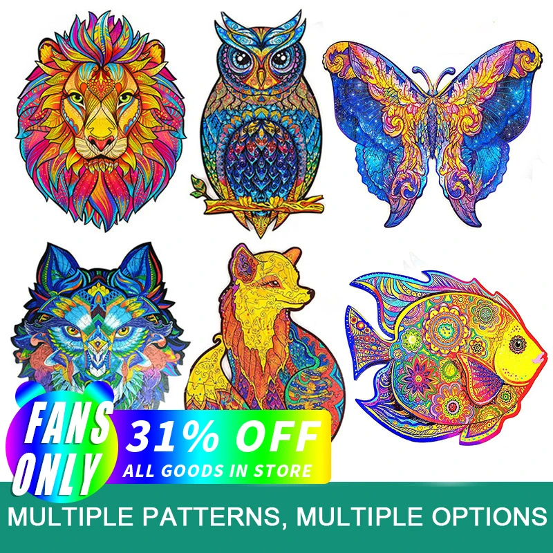 

2022 New Animal Shapes Puzzles Wooden Jigsaw Puzzle Kids DIY Crafts Decompression Toys Adults Gifts Educational Games