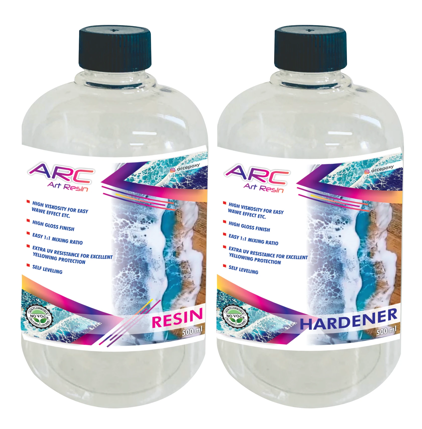 

1 Lt ARC Art Epoxy Resin and Hardener A B Set Kit Ocean Sea Water Effect Canvas Artistic Decorative Transparent resinin