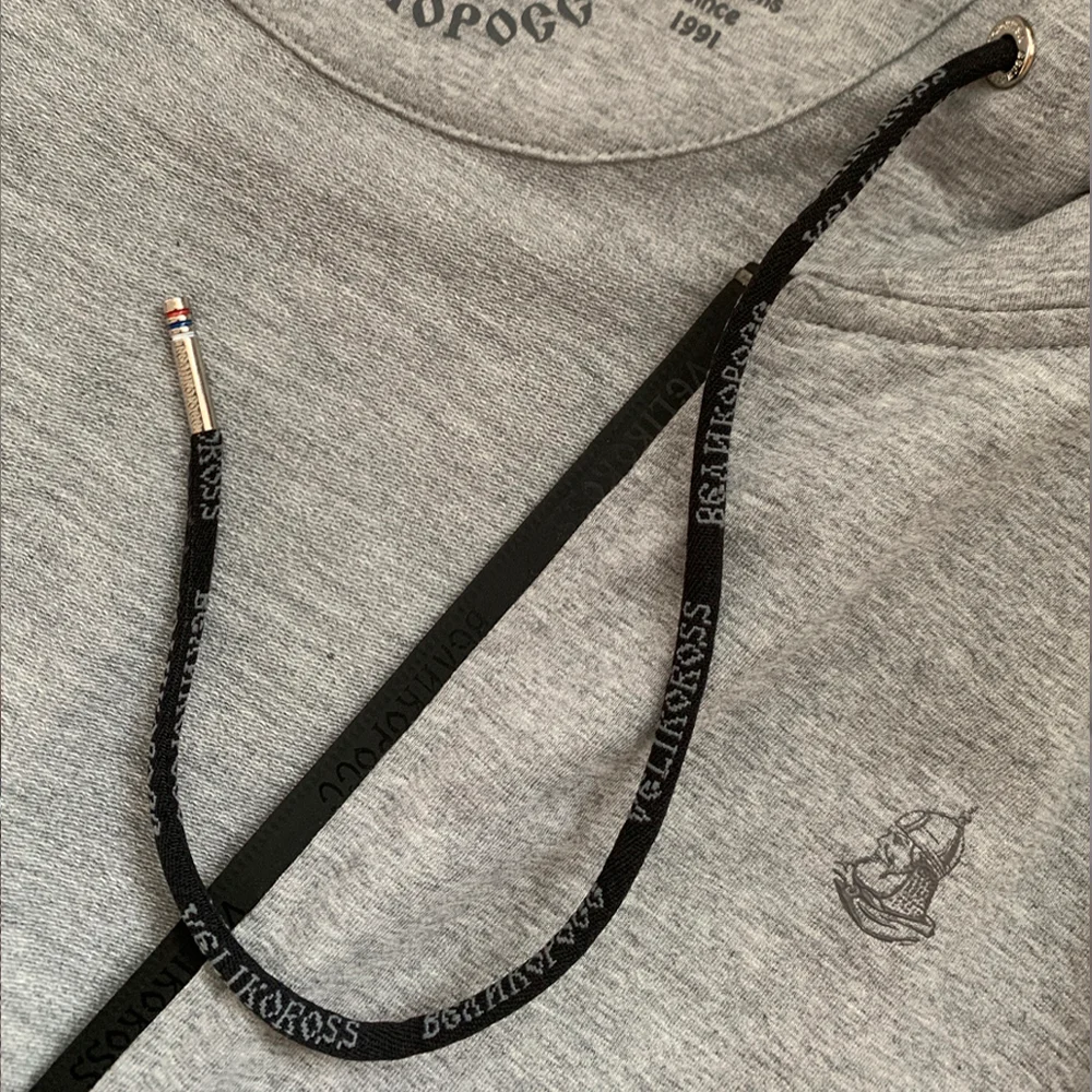 Толстовка на молнии &quotВеликоросс&quot цвета серый меланж жаккардовые лампасы и