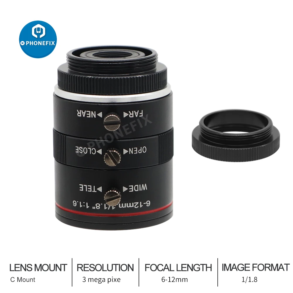 Купи HD 3MP Industial CCTV Lens 6-12mm ручной Радужный варифокальный C Mount 1/1.8 Inch F1.6 CS Mount Lens для IP-камер видеонаблюдения за 1,760 рублей в магазине AliExpress