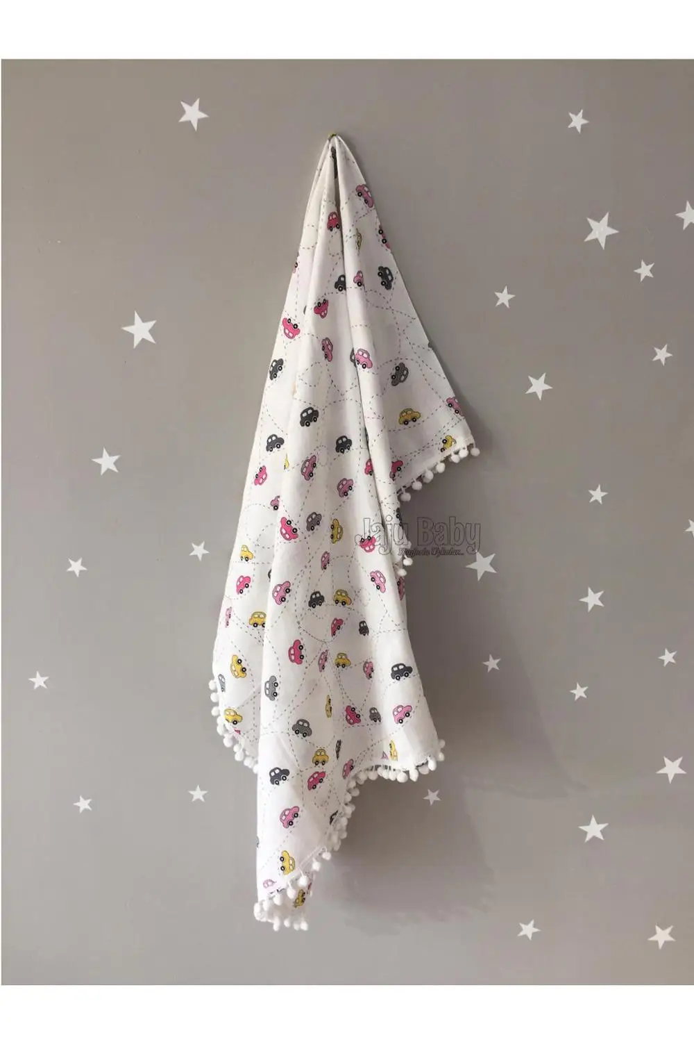 

Jaju Baby Car Patterned Pompom Muslin Swaddle
