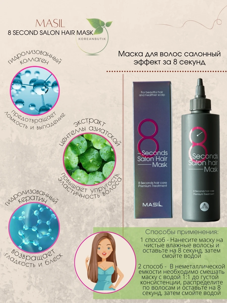 Маска для быстрого восстановления волос Masil 8 Seconds Salon Hair Mask Корейская косметика |