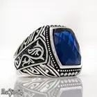Сапфировый камень темно-синий багет огранка стильное серебряное мужское кольцо