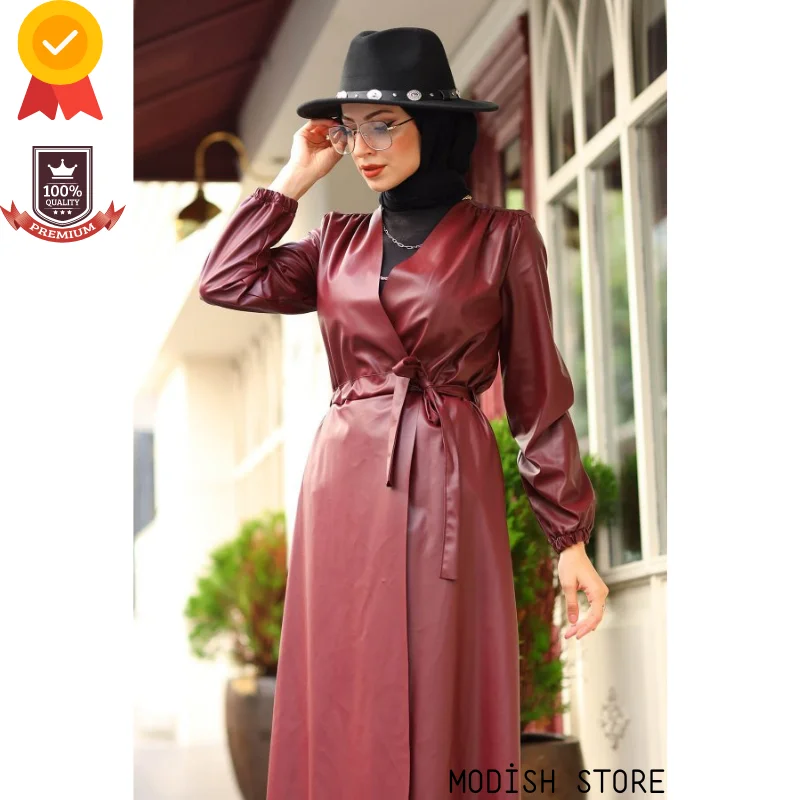Linerless Leather Outfit Muslim Dress |NEW SEASON| Women Dubai Abaya Turkey Muslim Clothing Modest Clothes Islam
