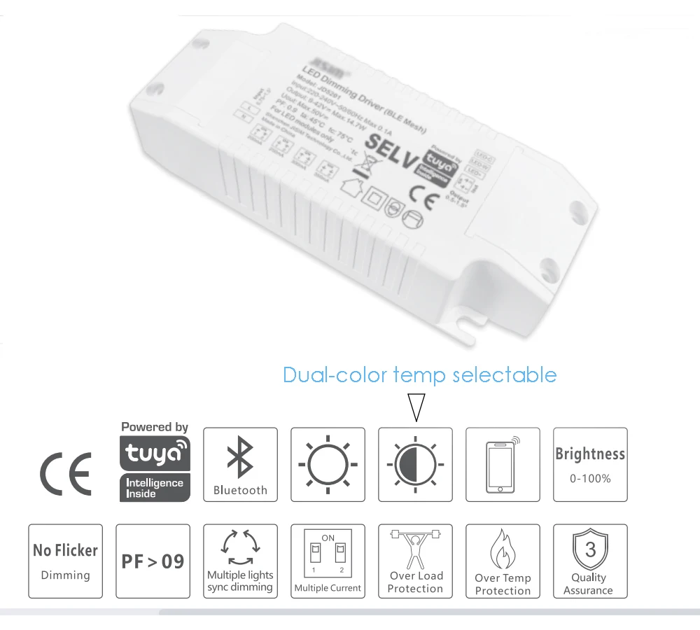 Интеллектуальный светодиодный драйвер с Bluetooth сеткой Tuya 230 В для двухцветной